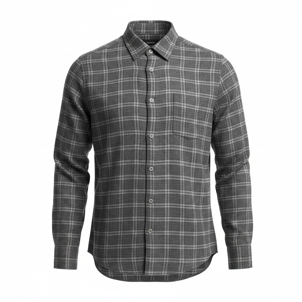 Hugo Boss Pure Linen Plaid Button Down Shirt Mens XL Gray Black Gingham Check